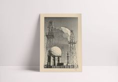 an old photo of the moon and radio towers