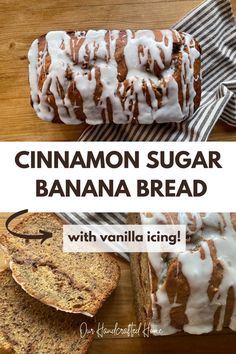 cinnamon sugar banana bread with vanilla icing