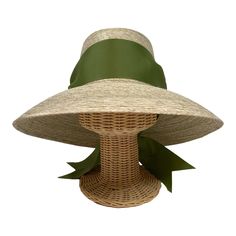 Wildflower Sun Hat with Olive Green Grosgrain Ribbon | Chairish Garden Hat, Retro Garden, Gardening Hat, Palm Tree Leaves, Small Head, Shades Of Beige, Tree Leaves, Silk Scarves, Sun Hat