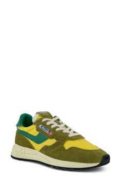 Crafted of durable nylon with suede overlays, this vibrant '80s-inspired sneaker is grounded by an ultralight Phylon® sole featuring signature A-shaped tread. Lace-up style Textile and leather upper and lining/synthetic and rubber sole Imported Casual Nylon Sneakers With Contrast Sole, Green Nylon Casual Running Shoes, Green Casual Nylon Running Shoes, Casual Green Nylon Running Shoes, Urban High-top Nylon Sneakers, Casual Nylon Sneakers With Vibram Sole, Green Nylon Sports Sneakers, Green Nylon Low-top Running Shoes, Green Nylon Sneakers With Rubber Waffle Outsoles