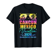 a black t - shirt with the words cancun mexico vacation and sunglasses on it