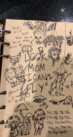 an open notebook with some drawings on it