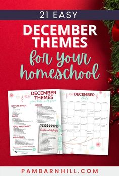 the december homeschool calendar with text overlay