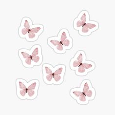 six pink butterflies stickers on a white background