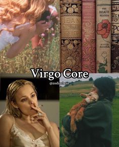 a collage of photos with the words virgo core on them and images of people holding animals