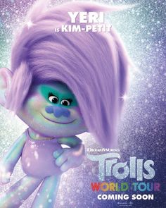 a cartoon character with purple hair and blue eyes is featured in the movie's poster