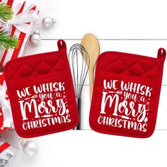 we wish you a merry christmas oven mitts and whisk set with holiday decorations