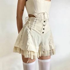 Fairy Ruffles Sweet Women Shorts Y2K Aesthetic High Waist Pants Kawaii Lolita Style Fairycore Cute Vintage Short Pants Outfits Womens High Waisted Shorts, Crop Pullover, Mini Short, Ruffle Shorts, Vintage Shorts, Lolita Fashion, High Waisted Shorts, Look Fashion, Short Pants