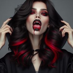 Women Vampire Makeup Ideas, Vampire Face Paint Woman, Girls Vampire, Vampire Queen Makeup Halloween, Vampire Costume Hairstyles, Vampire Portrait Photography, Vampire Makeup Tutorial Step By Step, Villian Makeup Ideas, Vampire Woman Costume