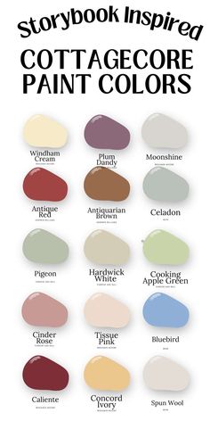 the storybook inspired cottagegeore paint colors are all in different shades and sizes