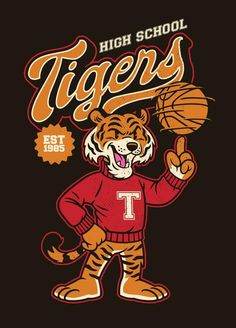 Vintage Textured Shirt Design of Tiger Athletic Mascot Vintage Mascot Design, Tiger Mascot Logo, Vintage Mascot Logo, Brand Mascot Design, Sports Shirt Design, Tiger Character, Basketball Mascot, Vintage Mascot