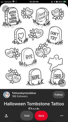 the halloween tombstone tattoo app is on an iphone screen, and it's been changed to