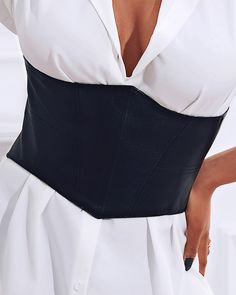 Size: One Size;Style:BasicsType:CorsetsMaterial:PUPattern Type:PlainOccasion:DailyPackage Include:1PCS Corset Evening Black Leather Corset Belt, Black Leather Corset Belt For Evening, Trendy Black Corset Belt For Party, Chic Black Corset Belt For Party, Chic Black Corset Belt For Night Out, Corset Belt, Black Belt, Bell Sleeves, Pu Leather