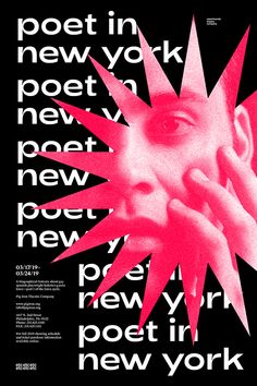 an advertisement for new york's poetry festival, featuring a woman with her hand on her face