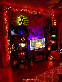 a living room filled with lots of halloween decorations