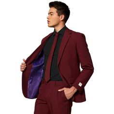 Attend rocking parties or fancy dinner evenings in The Solid Coloured Suits for men from OppoSuits. You are going to look good no matter where you go. This particular set comes as an entire suit. You receive a jacket and matching pair of pants. Then, complete the ensemble with a solid coloured necktie. All items are designed for a slim fitting and it is recommended that you go with a size up if you are unsure. It gives you a chic yet professional appearance all in one. Attend events with class and style using this original OppoSuits suit. Guests will be checking you out in no time everywhere you go. Tailored Party Sets With Suit Collar, Slim Fit Blazer With Suit Collar For Party, Fitted Three-piece Suit With Suit Collar For Party, Tailored Suit With Suit Collar For Party, Tailored Notch Lapel Sets For Party, Fitted Notch Lapel Suits For Parties, Fitted Purple Suit For Formal Occasions, Festive Party Suits With Suit Collar, Fitted Notch Lapel Party Suits