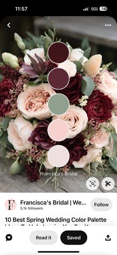 the wedding bouquet is displayed on an iphone