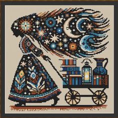 a cross stitch pattern with a horse pulling a carriage