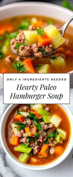 Image for Hearty Paleo Hamburger Soup Healthy Beef Soup, Healthy Cheeseburger Soup, Quick Paleo, Paleo Soups, Hamburger Soup, Hearty Meal, Weeknight Dinners, Hearty Meals, Weeknight Dinner