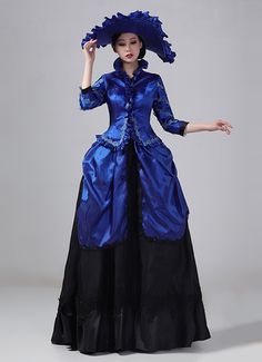 Custom-made Blue Satin Victorian Bustle Masquerade Dress