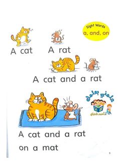 an image of a cat and a rat on a mat with the words in english