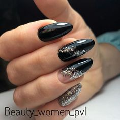 Black Glitter Nail Designs, Glitter Nail Designs, Black Nails With Glitter, Nail Colors Winter, Stylish Nails Designs, Shellac Nails, Nail Designs Glitter, Glitter Nail, Gel Nail Designs