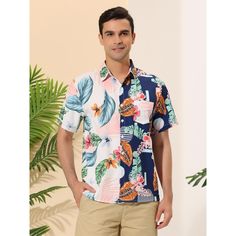 Classic tropical print design shows difference from the other shirts in simple design. Types of pattern in leaf and flower for you to choose for your summer eye-catching look which looks stylish and makes you attractive. Made of 100% polyester, these shirts provide a soft and comfortable wearing experience. This hawaiian shirt is wonderful for summer vacations. All over hawaiian pattern becomes a highlight of your outfit. Occasions: Suitable for casual, holiday leisure, travel, beach party, and Summer Patterned Hawaiian Shirt, Multicolor Shirt With Plants Print For Summer, Multicolor Summer Shirt With Plant Print, Multicolor Plant Print Shirt For Summer, Summer Floral Print Hawaiian Shirt, Tropical Patterned Shirt For Summer, Blue Floral Print Beach Shirt, Blue Floral Print Shirt For Beach Season, Tropical Patterned Hawaiian Shirt For Summer