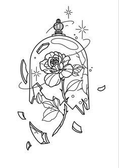 a drawing of a flower in a glass jar