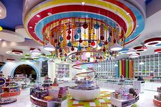 the interior of a brightly colored store