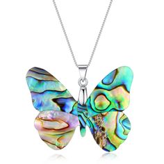 IDEAGEM Women's Sterling Silver Pendant Necklace in Natural Abalone Shell Pearl of Mother Necklace for Girl Women Shell Butterfly, Mother Necklace, Earrings Hoops, Butterfly Pendant Necklace, Mothers Necklace, Silver Butterfly, Sterling Silver Necklace Pendants, Girls Necklaces, Shell Earrings