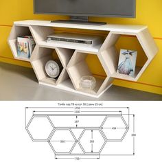 an entertainment center with shelves for various items