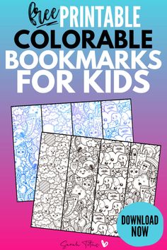 the printable coloring bookmarks for kids is shown in four different colors and sizes