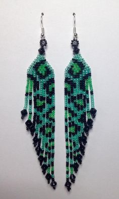 green and black beaded earrings with beads