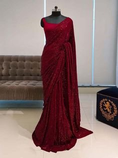 Girlish Saree, Draping Styles, Elegant Sarees, Red Sari, Sequence Saree, Sarees For Girls, Simple Saree Designs, Saree Draping, Fancy Sarees Party Wear