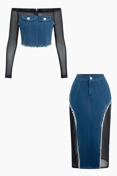 Bold Fashion Outfits, Corporate Gowns, Crop Top And Midi Skirt, Fancy Short Dresses, Midi Skirt Set, Denim Corset Top, Denim Corset, Media Screen, Fashionista Clothes