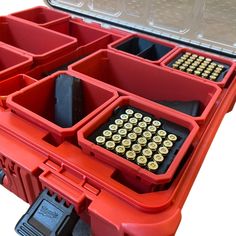 Vast Concepts strives to design and manufacture high quality Firearm & Ammo storage solutions and accessories for all enthusiasts. Our Ammo Inserts for Milwaukee PACKOUT Deep Compartments come labeled in a variety of caliber sizes for the perfect Pistol or Rifle firing range setup that is even quicker than before to access due to our prearranged ammo slots.   - Includes 1 Ammo Insert - Customizable for Quick & Easy access to rounds with room for additional rounds below - Tight & Secure fitment; Designed to hold ammo snug in our PACKOUT bin - No-Mess; designed with minimal tolerance from the rounds base to the PACKOUT lid ensuring rounds stay in place, even after drops - 3D printed & filled with high quality PETG to ensure insert will withstand hard daily use, even in the sun & elements - M Milwaukee Packout, Compartment Organizer, Organization Boxes, Storage And Organization, Milwaukee, Storage Solutions, Storage Organization, Craft Supplies, Design