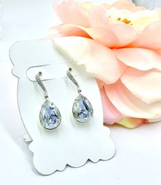 Dusty Blue Wedding Jewelry Set,Brilliant Swarovski Teardrop Stones,Silver,Rose Gold or Gold Settings,CZ French Earrings,Bridesmaids Earrings Silver Pear-shaped Bridal Earrings For Party, Silver Pear-shaped Crystal Earrings For Party, Formal Teardrop Crystal Earrings With Sparkling Stones, Formal Silver Teardrop Earrings With Sparkling Stones, Formal Bridal Teardrop Pendant Earrings In Silver, Formal Pear-shaped Crystal Earrings With Sparkling Stones, Silver Pear-shaped Crystal Earrings For Formal Events, Silver Pear-shaped Crystal Earrings For Formal Occasions, Formal Sparkling Pear-shaped Crystal Earrings