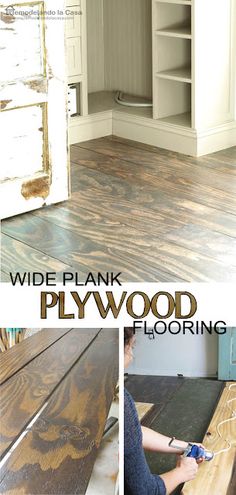 this is an image of a wood floor being sanded and painted with plywood