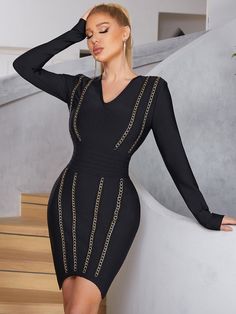 Our Style No.HB0019090%Rayon. 9%Nylon. 1%SpandexMade in ChinaVery StretchyGentle Dry Clean Only Club Party Dress, White Bandage Dress, Bandage Dress Black, Stretch Cotton Fabric, Bandage Midi Dress, Perfect Woman, Long Sleeve Mini, Asymmetrical Hem, Bandage Dress