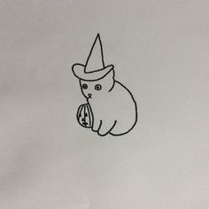 a drawing of a cat wearing a hat