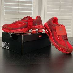 Supreme Nike Shox Ride 2 In Red In Size 10 Mens. Brand New In Box, No Flaws, Never Worn Or Tried On. Mesh Upper With Leather Upper And Toe Panels. Nubuck Tongue And Heel Panels With Duraplush Tonque And Heel Lining. Rubber Outsole With Airbags And Molded Logo Shox Pillars. Co-Branded Footbed With Mesh Collar And Tongue Lining. Rubber Logo Panels At Tongue And Heel. Made Exclusively For Supreme. Red Leather Running Shoes With Rubber Sole, Red Leather Running Shoes With Cushioned Footbed, Red Custom Sneakers With Cushioned Footbed For Running, Red Custom Running Sneakers With Boost Midsole, Red Dynamic Custom Sneakers With Round Toe, Red Leather Running Shoes With Boost Midsole, Dynamic Red Custom Sneakers With Round Toe, Red Lace-up Running Sneakers, Red Air Max Cushioned Lace-up Running Shoes