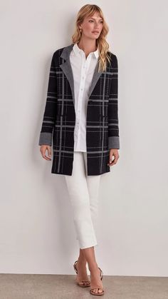 The Plaid Cardigan Sweater is comfortable and effortlessly glamorous. This eye-catching long cardigan sweater is a timeless take on the traditional plaid fall jacket, with contrast collar and cuffs for added fashion details. Button Closure Patch Pockets Rolled Cuffs Long Cardigan Sweater, Plaid Cardigan, Fall Plaid, Long Sweaters Cardigan, Contrast Collar, Fall Jackets, Sweaters Knitwear, Charcoal Color, Long Cardigan