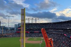 view from the left field foul poll of the beautiful field and sky Oracle Park, Baseball Field, Poster Wall, Wall