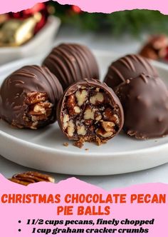 christmas chocolate pecan pie balls on a plate