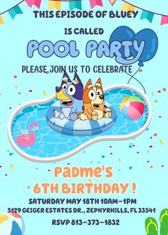 #BlueyBirthdayInvite #BingoPoolParty #CustomizableKidsInvite #BlueyAndBingo #PoolPartyInvitation #KidsBirthdayParty #DigitalInvitation #EditableInvite #InstantDownload #CanvaTemplate #SplashParty #FunBirthdayInvitation #BlueyFanParty #BlueyAndFriends #BirthdayPartyIdeas #KidsPoolParty #SummerBirthdayInvite #PersonalizedBirthdayInvite #BlueyThemeParty #PrintableInvitation #PartyPlanning #KidsPartyIdeas #BirthdayCelebration #BlueyPartyDecor #BlueyBirthday #BlueyPartyInvite Dive into a splashy celebration with our Bluey & Bingo Pool Party Birthday Invitation! Perfect for a fun-filled kids' pool party, this customizable invite features everyone's favorite Bluey characters. Bluey Pool Party Invitation, Bluey Pool Birthday Party, Bluey Pool Party Ideas, Bluey Party Invitations, Bluey Invitations, Bluey Birthday Invitation, Bluey Characters