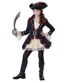 Pirate Captain Tween Costume - Spirithalloween.com Diy Pirate Costume For Kids, Peter Pan Costume Kids, Pirate Girl Costume, Pirate Costume Diy, Girl Pirates, Movie Halloween Costumes