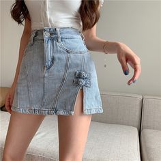 Material: denim Size: S-XL Outfits Short Women, Skirts Korean, Short Pollera, High Waist Denim Shorts, Clothing Female, Skirt Y2k, Skirt Denim, Y2k Aesthetic Outfits, High Waist Denim