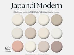 the japanese modern color palette is shown in shades of beige, white and pinks