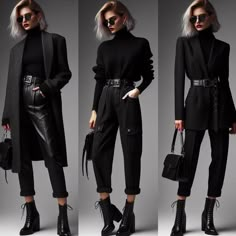 Black Rock Outfits For Women, Comfy Rocker Outfits, Edgy Fancy Outfit, Polished Edgy Style, Beatnik Fashion Women, Rock Classy Outfit, Smart Casual Edgy Outfit, Punk Rock Professional Outfits, Professional Rocker Style