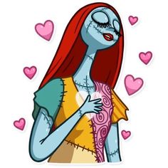 a cartoon character with long red hair and blue eyes holding a pink heart shaped object